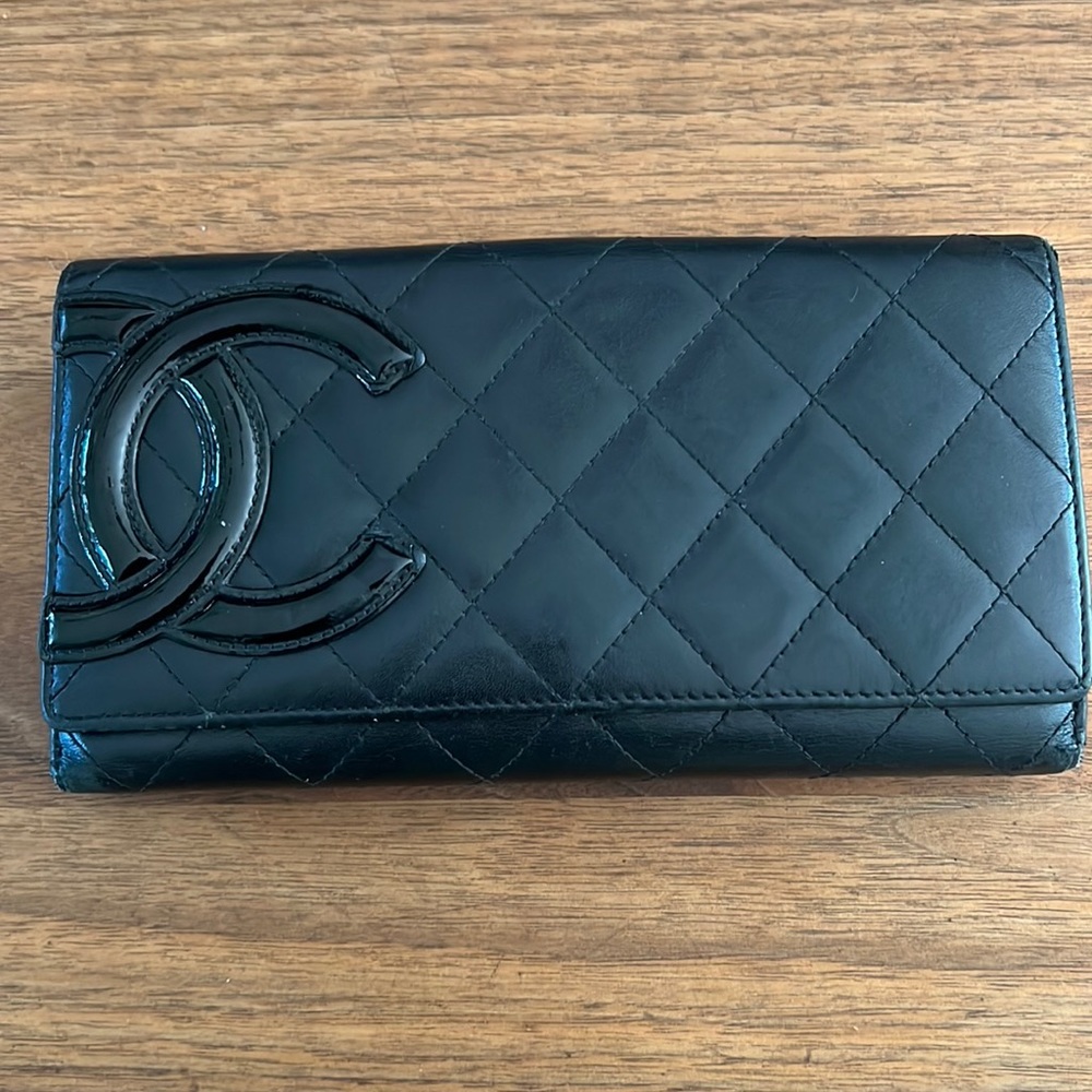 Chanel Wallet - Black Leather pink interior with Cert Card